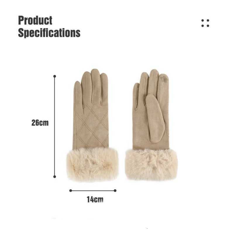 Fashion Elegant Lattice Suede Touch Screen Keep Warm Winter Women Gloves Plush Wrist Windproof Outdoor Cycling Drive Soft Y251211