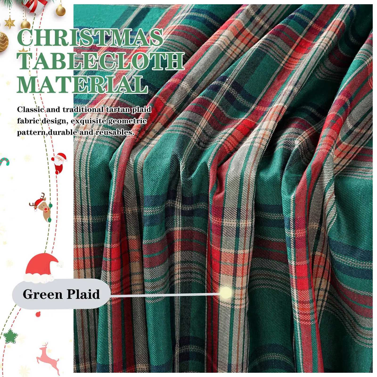 Green Plaid Christmas Tablecloth for Rectangle Tables Polyester Table Cloth Perfect For Holiday Parties Dining and Banquet H251211