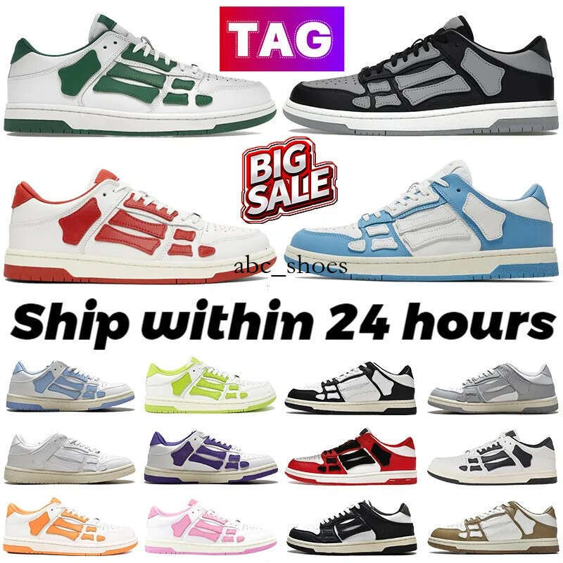 Designer Mens Casual Shoes Skel Top Low Genuine Leather Sneaker White Green Black Grey Brown Womens Shoe Red Women Sports Trainers Sneakers 36-45