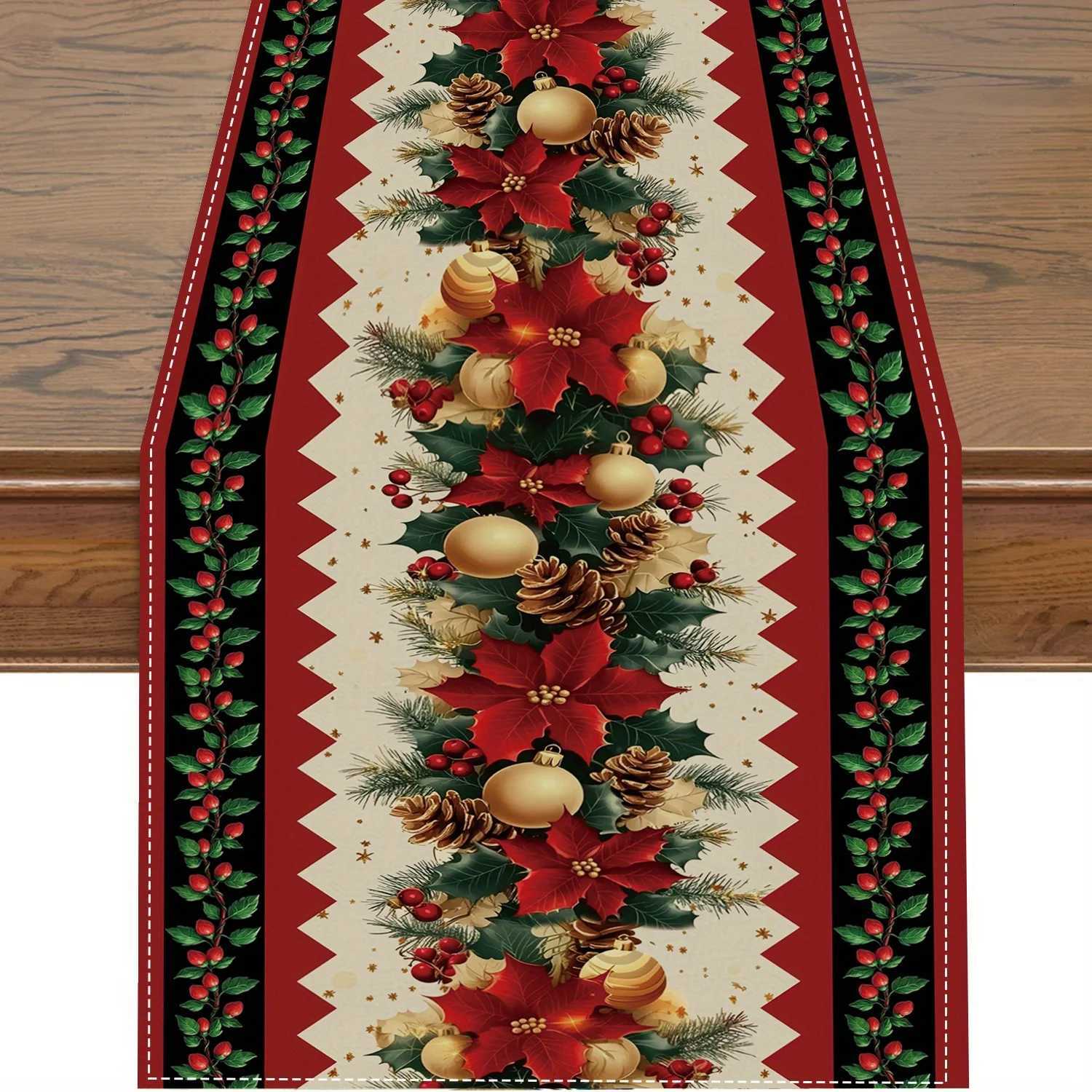 1pcs Christmas Indian Minority style golden decoration table Runner winter decoration table and home decoration celebration H251211