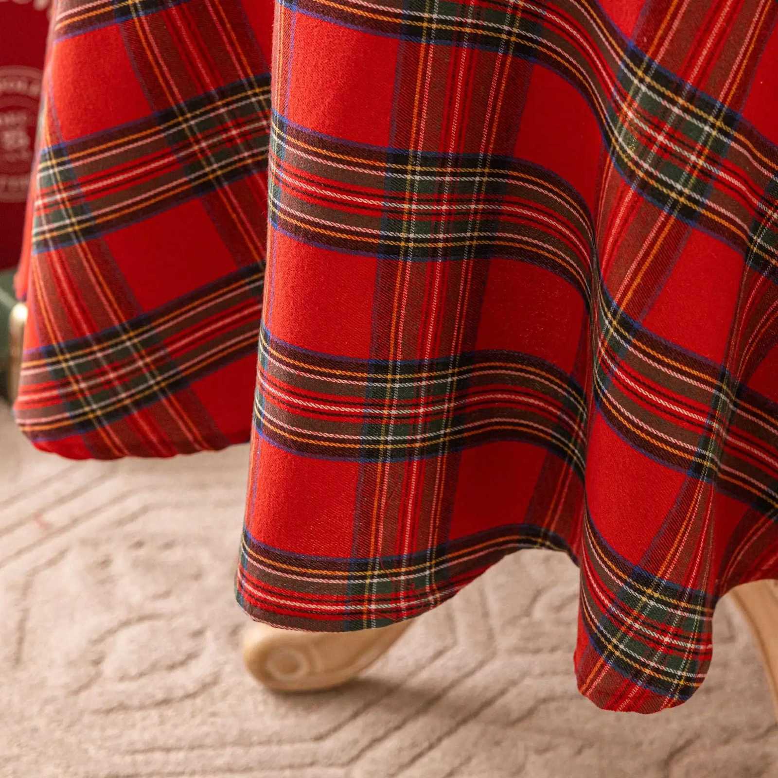 Round Christmas Tablecloth- Red Plaid Christmas Table Cloth Xmas Tablecloths for Dining Table Party Kitchen Decor H251211