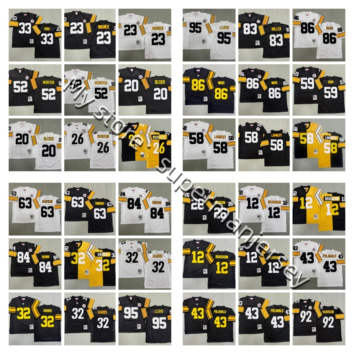 Retro Throwback football Jerseys Franco Harris Jack Lambert Jerome Bettis Joe Greene Lynn Swann Rod Woodson Terry Bradshaw Ben Roethlisberger Troy Polamalu
