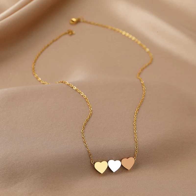 Stainless Steel Necklaces New Trend Sweetheart Gold Color Silver Color Metal Charms Pendants Chains Fashion Necklace For Women M251211