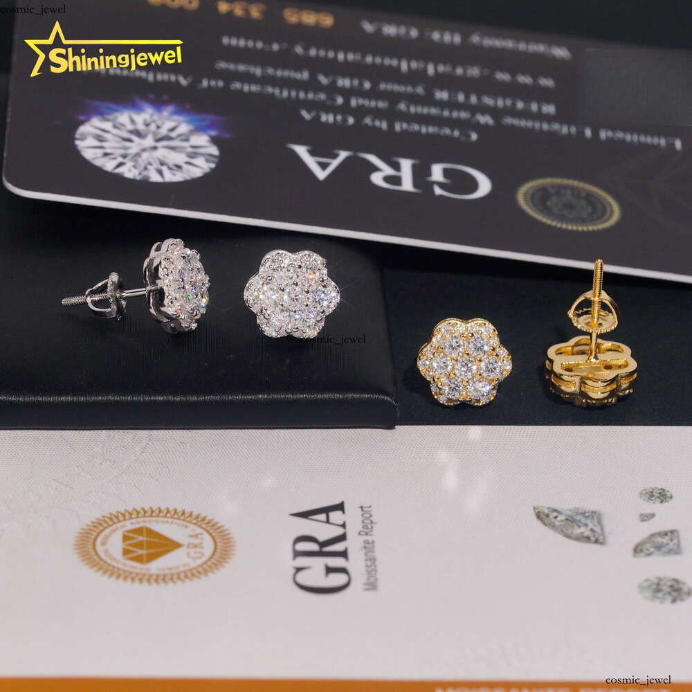 U.S. Local Stock Pass Tester Round VVS Moissanite 925 Silver Cluster 9.2mm Iced VVS Silicon Stone Jewelry Hip Hop Earrings