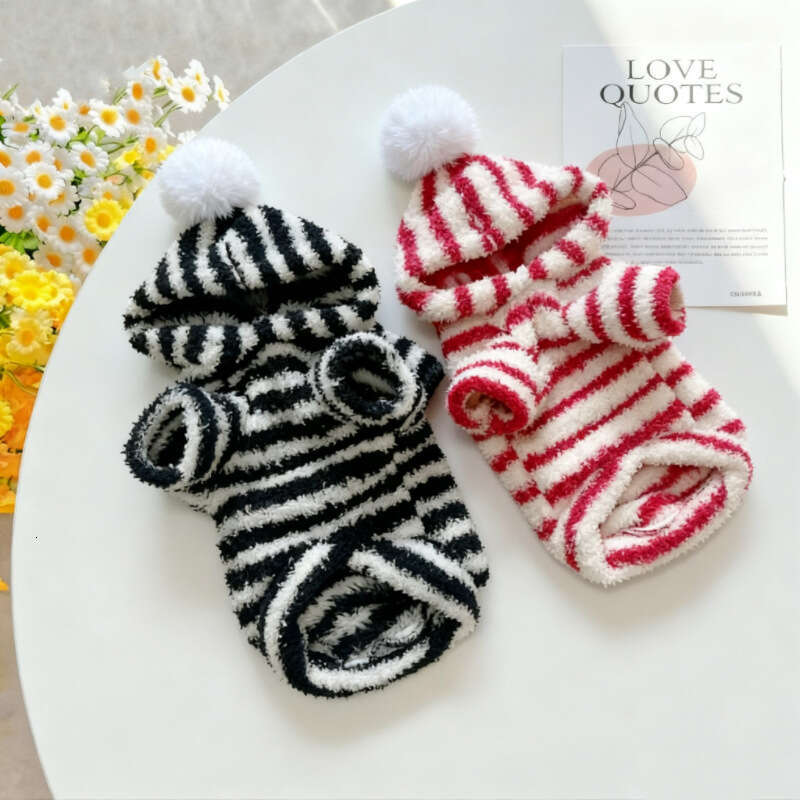 Dog Hoodie Designer pet clothes Little Puppy Hairless Cat colthing Autumn Winter Fleece Striped Corgi Pet Clothes Supplies Dog Vest