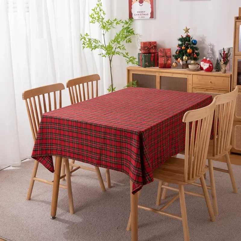 Christmas Tablecloth Red Plaid Photo Atmosphere Resort Home Textile 2024 New Year table cover for Family Gathering Restaurant H251211