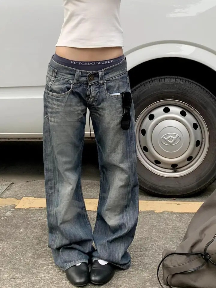 Autumn Womens Blue Y2k Baggy Jeans Harajuku Japanese 2000s Style Denim Trousers American Vintage Jean Pants Trashy Clothes 251210