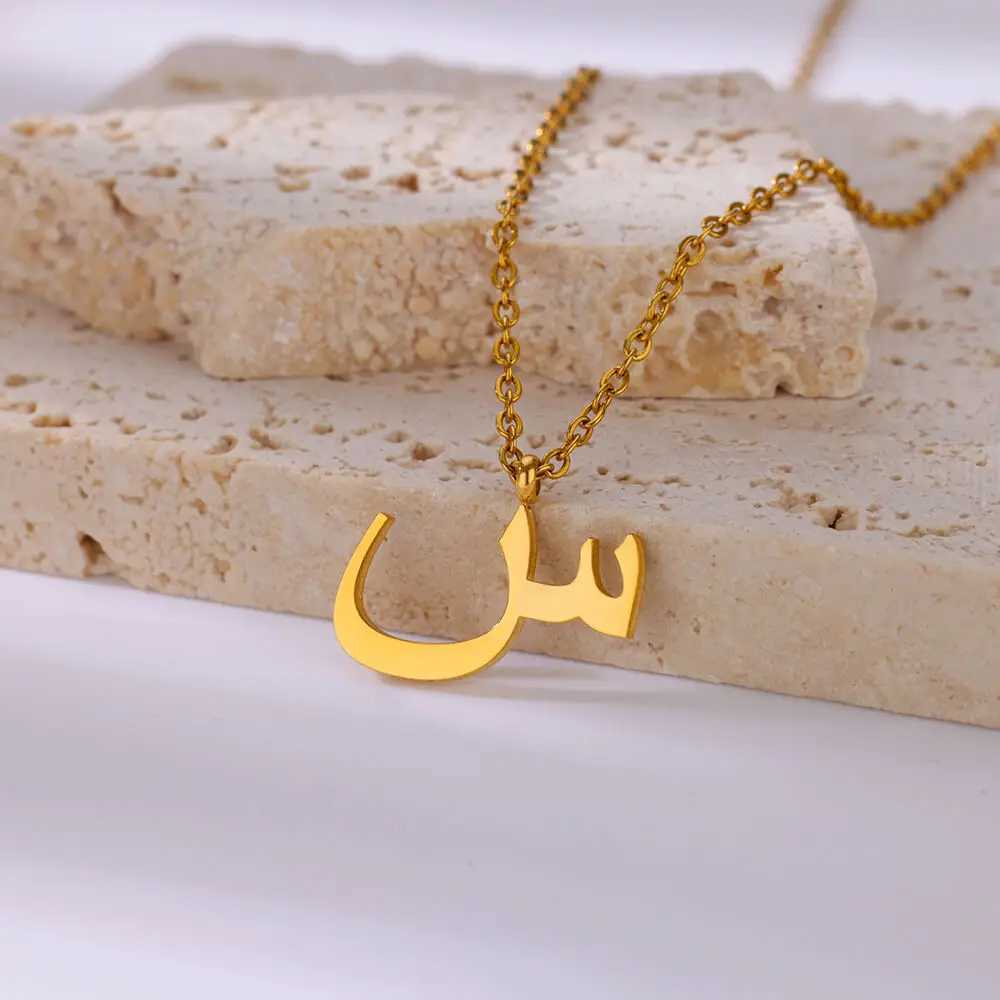 Arabic Alphabet Necklace For Women Fashion Simple Stainless Steel Letter Name Choker Necklace Lucky Amulet Muslim Female Jewelry M251211