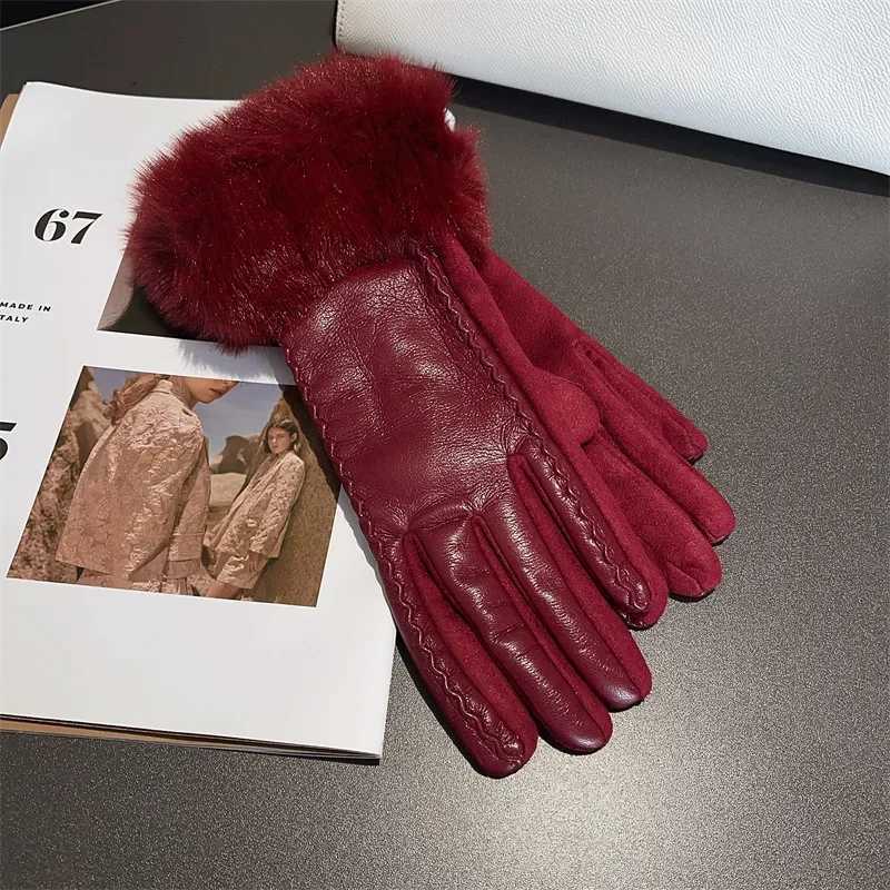 Luxury PU Leather Gloves for Women Winter Warm with Soft Faux Fur Trim Thermal Lined Cuff Ideal for Cold Weather Parties Y251211