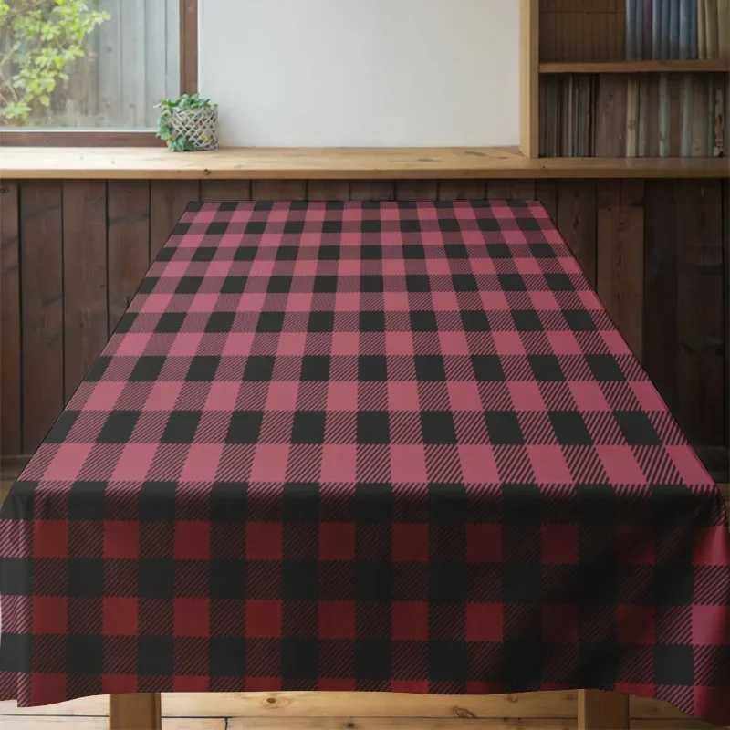 Red Black Plaid Tablecloth Rustic Country Style Dining Room Decorative Mat for Kitchen Tables H251211