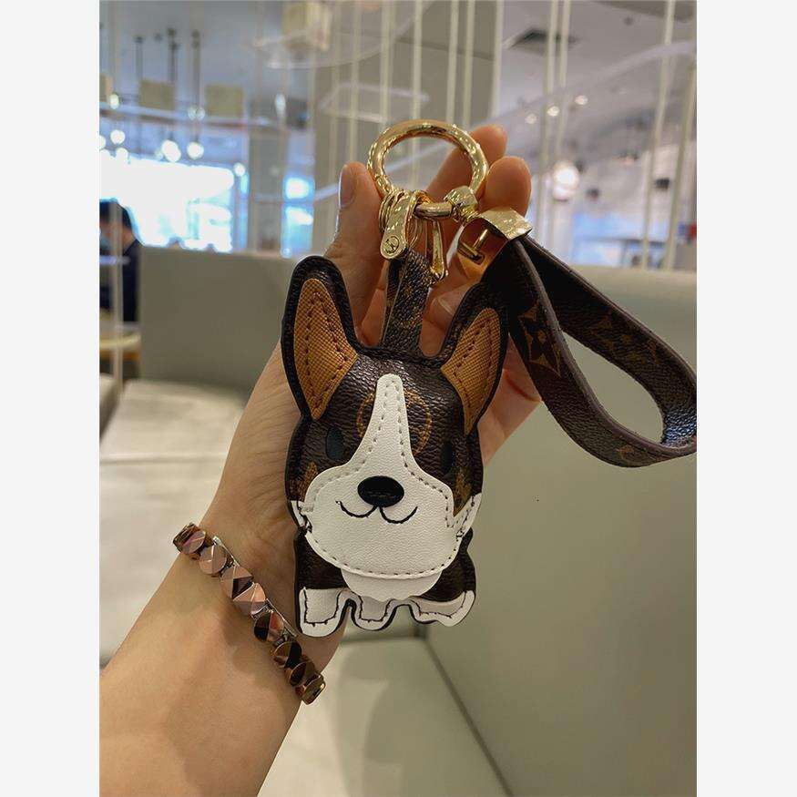 Classic Small Corgi Leather Dog Car Keychain Ring Male Bag Pendant Decoration