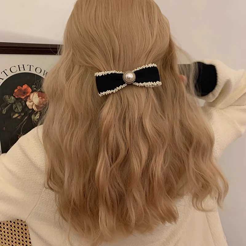 Pearl Bow Hairpin French Elegant Ponytail Clip Spring Clip Sweet Girl Hair Pin Wan Bangs Side Clip Heaear Hairgrip dr Y251210