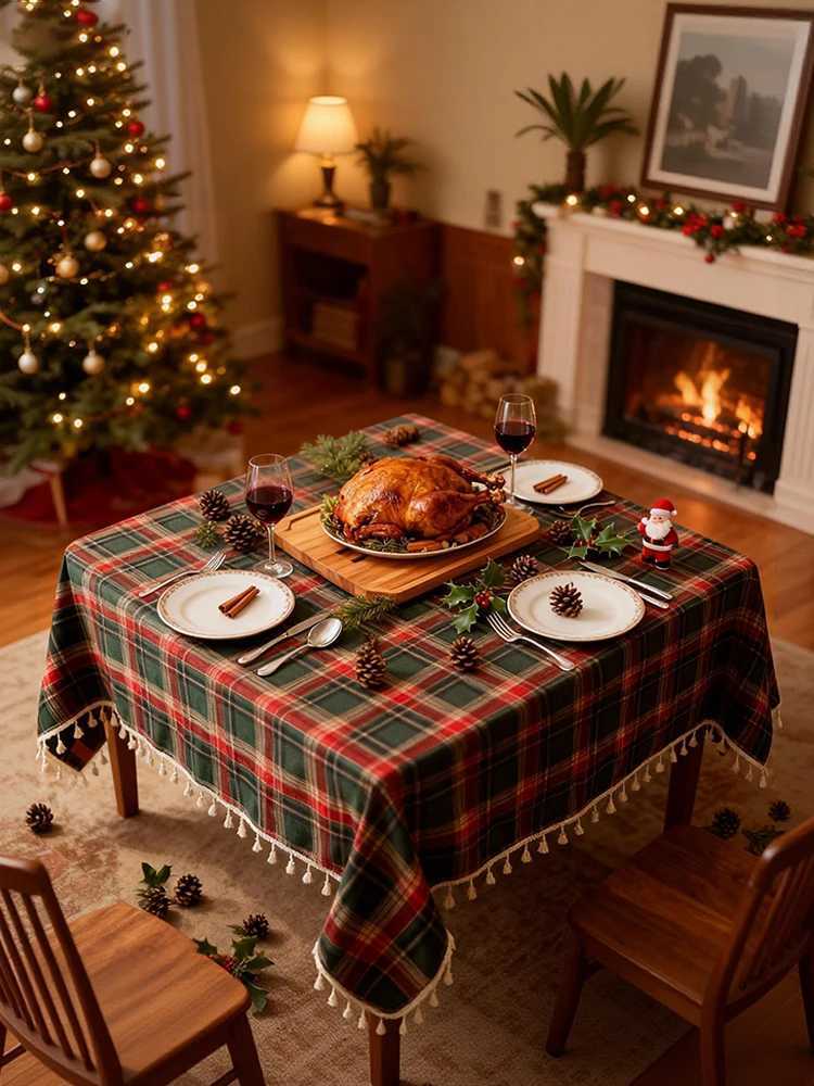Christmas lace tassel tablecloth durable polyester tablecloth for kitchen wedding and holiday table decoration H251211