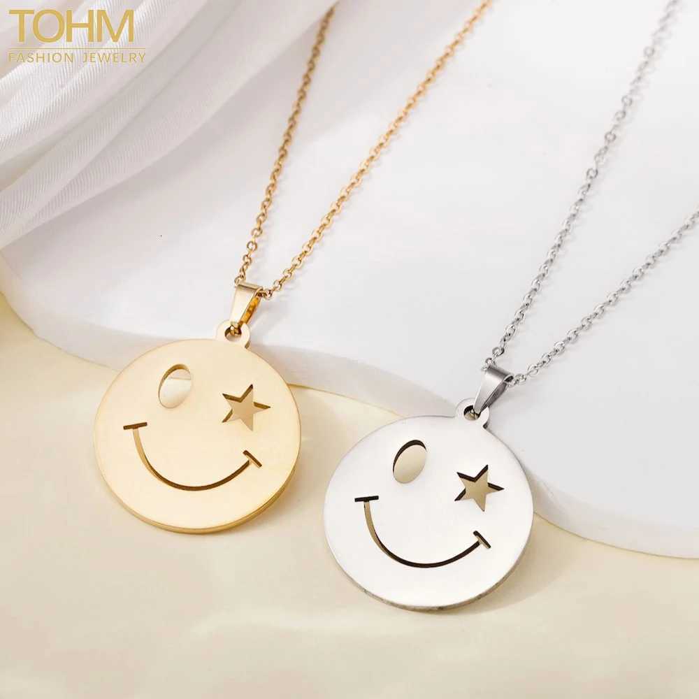 TOHM Stainless Steel Smiling Face Pendant Necklace For Man Women Vintage Waterproof Chain Fashion Jewelry Necklaces For Mom Gift M251211
