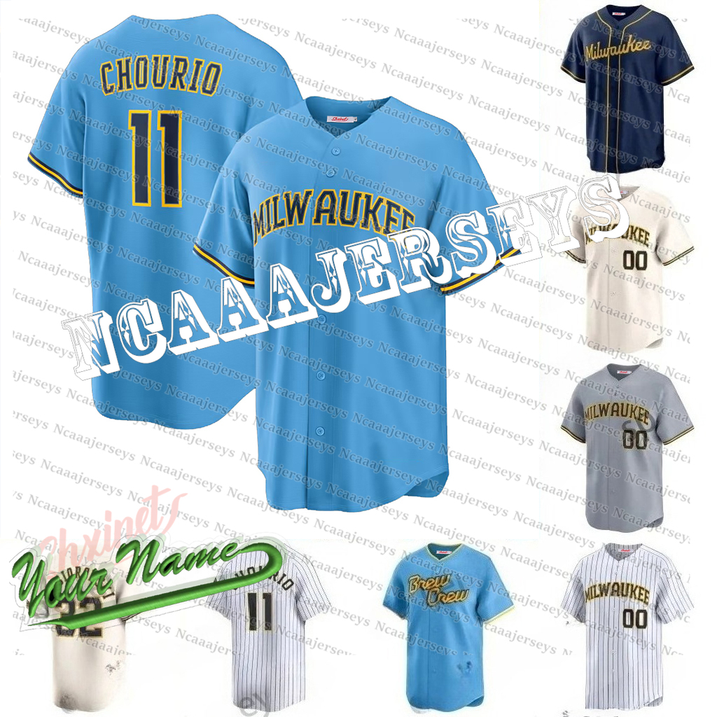Custom 2026 New Powder Blue Christian 22 Yelich Baseball Jersey 11 Jackson Chourio 10 Sal Frelick Jersey Willy Adames Luis Urias Contreras Rowdy Corbi
