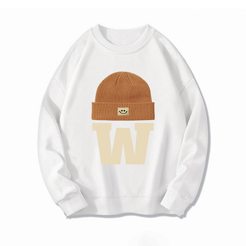 Women's American Retro Brown Crew Neck Fleece-Lined Sweatshirt: Letter Print Loose Versatile Oversized Lazy-Style Jacket/Top