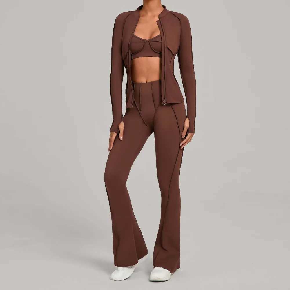 Zipper Coatbraspants Gym Casual Yoga Set for Women Outdoor Running Fitness Outfit Autumn Winter Tight Sports Three-Piece SuitsT251211