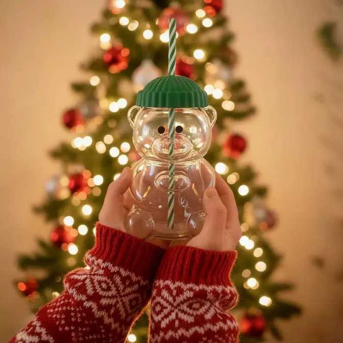 Bearista Glass Straw Cup Teddy Bear Cup with Glass Straw Cartoon Bear Glass Mug Steal Your Heart L251127