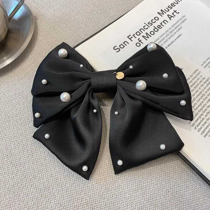 New Wen Girls Sweet Pearl Satin Bowknot Hair Clip Big Ribbon Bow Barrette Solid Color Scarf Hairpin Grip Ponytail Clip Y251210