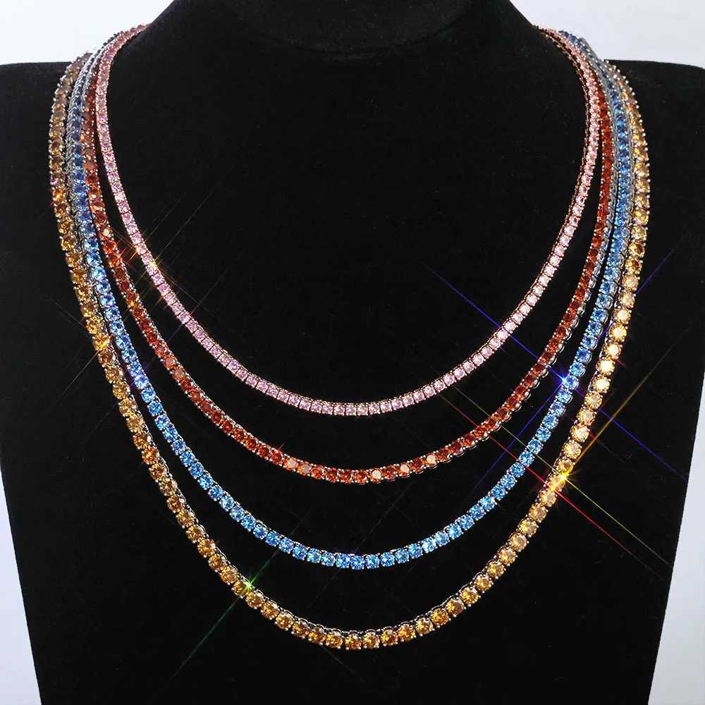 Hip Hop Jewelry 5mm Wide Colorful Sparkling Tennis Necklace CZ Zircon Fashionable Tennis Necklace Suitable For Men And Women M251211
