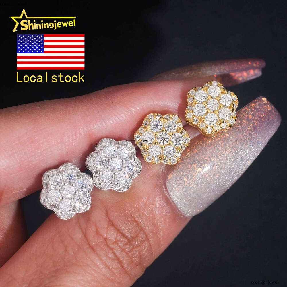 U.S. Local Stock Pass Tester Round VVS Moissanite 925 Silver Cluster 9.2mm Iced VVS Silicon Stone Jewelry Hip Hop Earrings