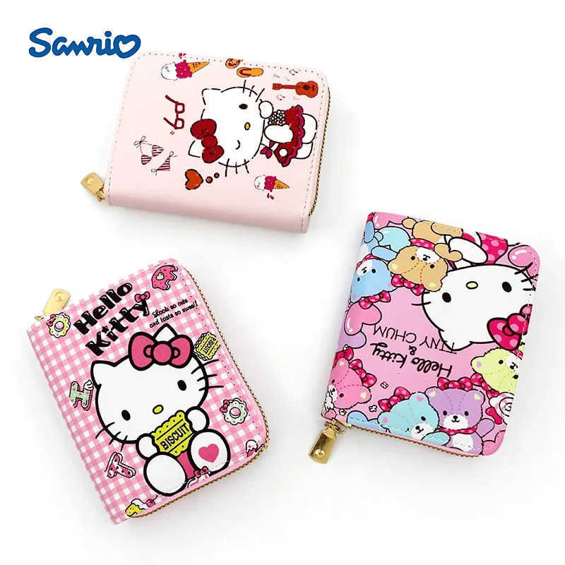 Sanrio Cute Wallet Hello Kitty Coin Purse Kawaii Leather Card Holder Women Pu Casual Money Card Bag Kids Birthday Gift for Girls H251211