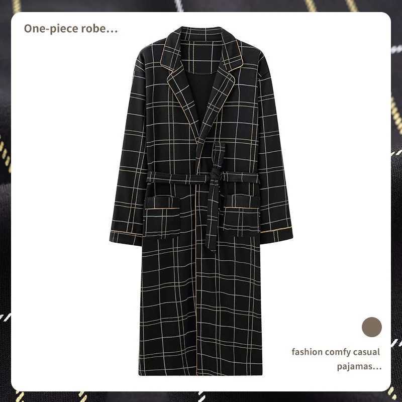 Spring Autumn Plaid Bathrobe Men Sleep Top Kimono Robes for Male Full Pure Cotton Long Bath Robe Bride Robe Dressing Gown M-4Xl L251211