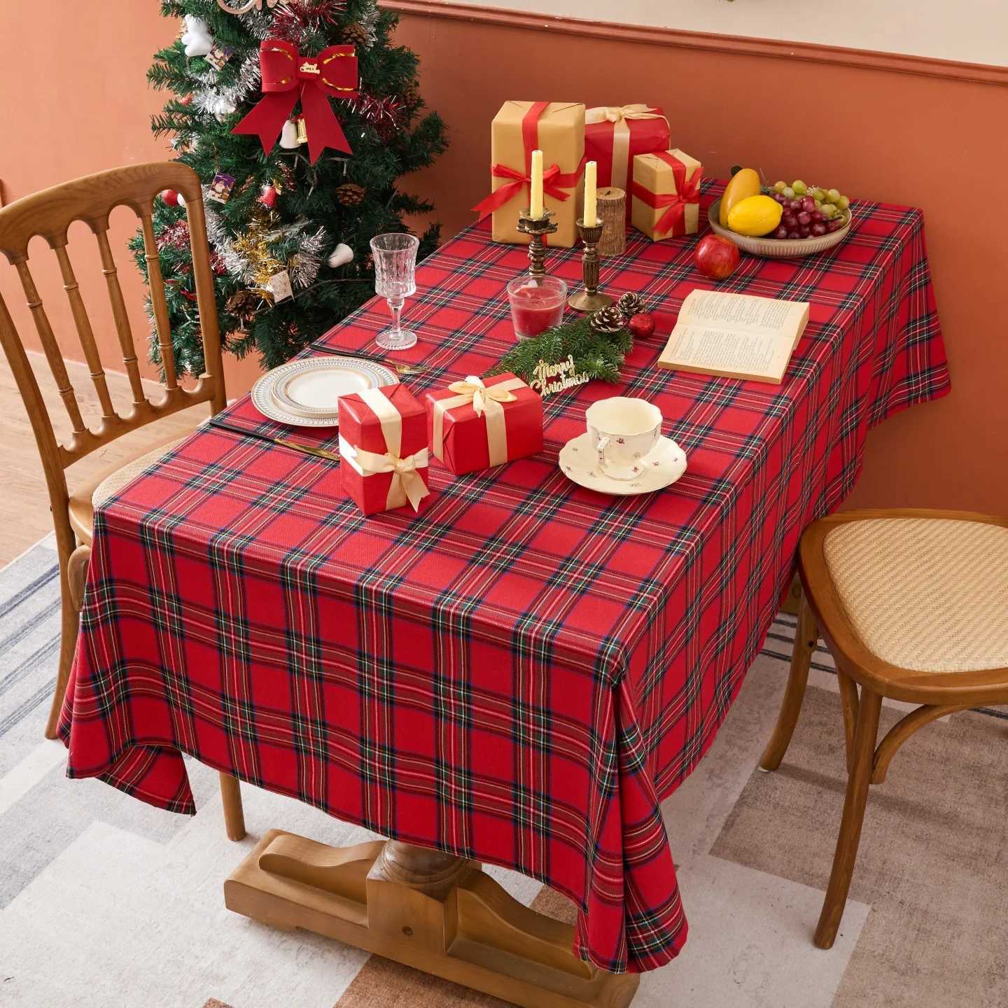 Christmas Checkered Tablecloth Rectangle-Red Plaid Table ClothsWinter Farmhouse Table Decor for Dining/Parties/Holiday H251211