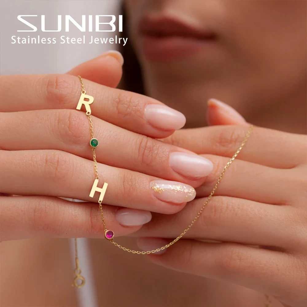 Birthstone Name Customized Necklace 26 Letter Side Stainless Steel Pendant Necklace for Women Birthday Gift Jewelry Wholesale M251211