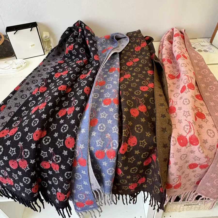 Fashion Luxury Cherry Stars Faux Cashmere Shawl Winter Long Warm Scarf Soft Comfort Wraps Spring Autumn Poncho Women Neckerchief Y251211
