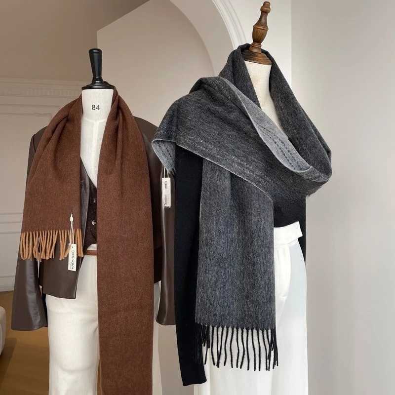 High Quality Australia100 Pure Wool Scarf Women Fall Winter Design Double-Sided Stitching Knitted Cashmere Shawl Female Muffler Y251211
