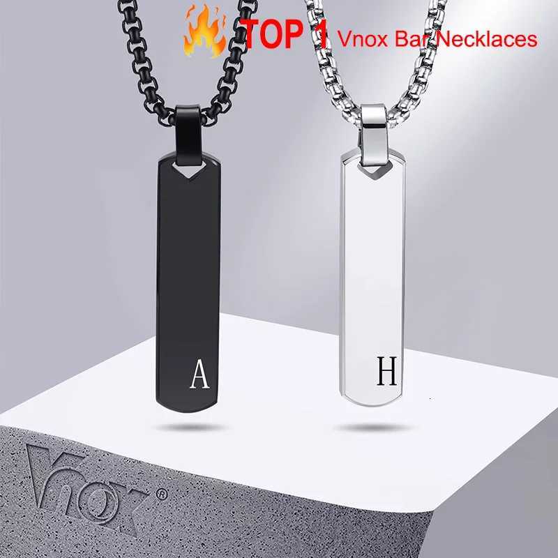 Vnox Initial Bar Necklace for Men Thick Geometric Vertical Bar Pendant with A-Z Letters Casual Simple Collar Gift for Him M251211