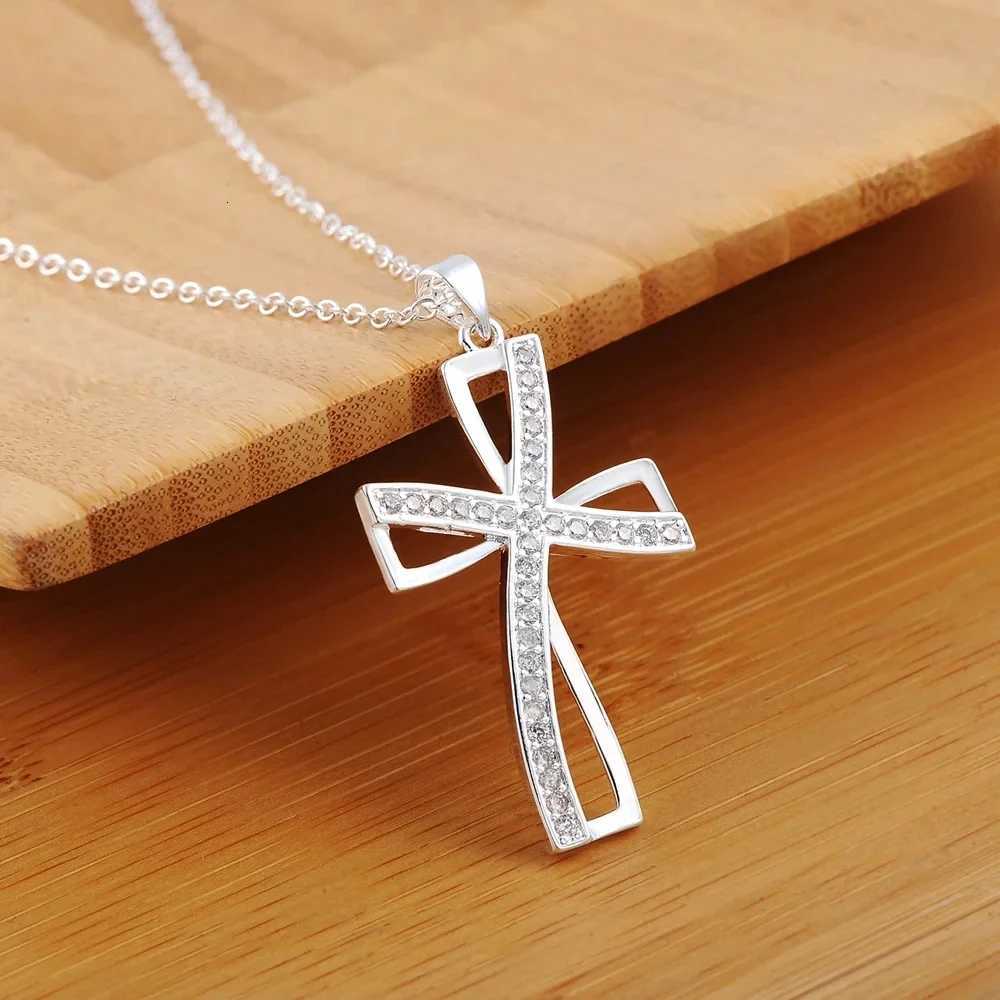Promotions 45cm 925 sterling silver necklace charm for women cyrstal Cross pendant chain jewelry fashion cute wedding party M251211