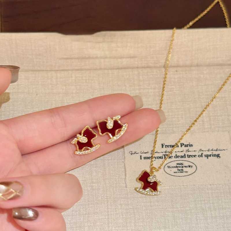 Earrings Set Light Luxury Little Horse Necklace Jewelry Set Charming Zircon Jewelry For Coordinated Look Everyday Wear Horse M251211