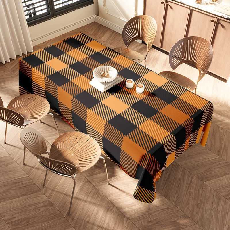 Modern Plaid Tablecloth Decorative Dining Table Linens Set for Home Party Decoration in Dark Brown Orange Checkered Pattern 56x1 H251211