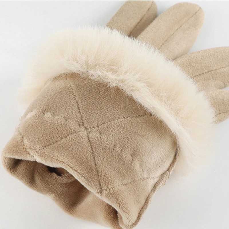 Fashion Elegant Lattice Suede Touch Screen Keep Warm Winter Women Gloves Plush Wrist Windproof Outdoor Cycling Drive Soft Y251211