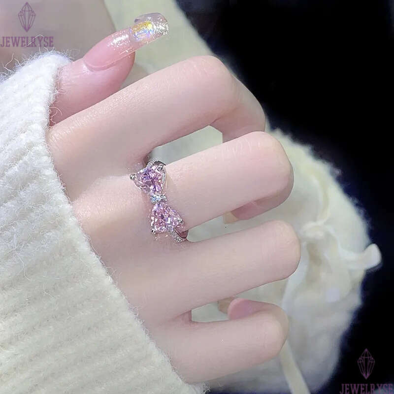 2024 Spring Summer Cute Pink Bow Butterfly Rings for Women Girls Sweet Bowknot Charm Crystal CZ Zircon Diamond Luxury Designer Chinese Nail Finger Rin