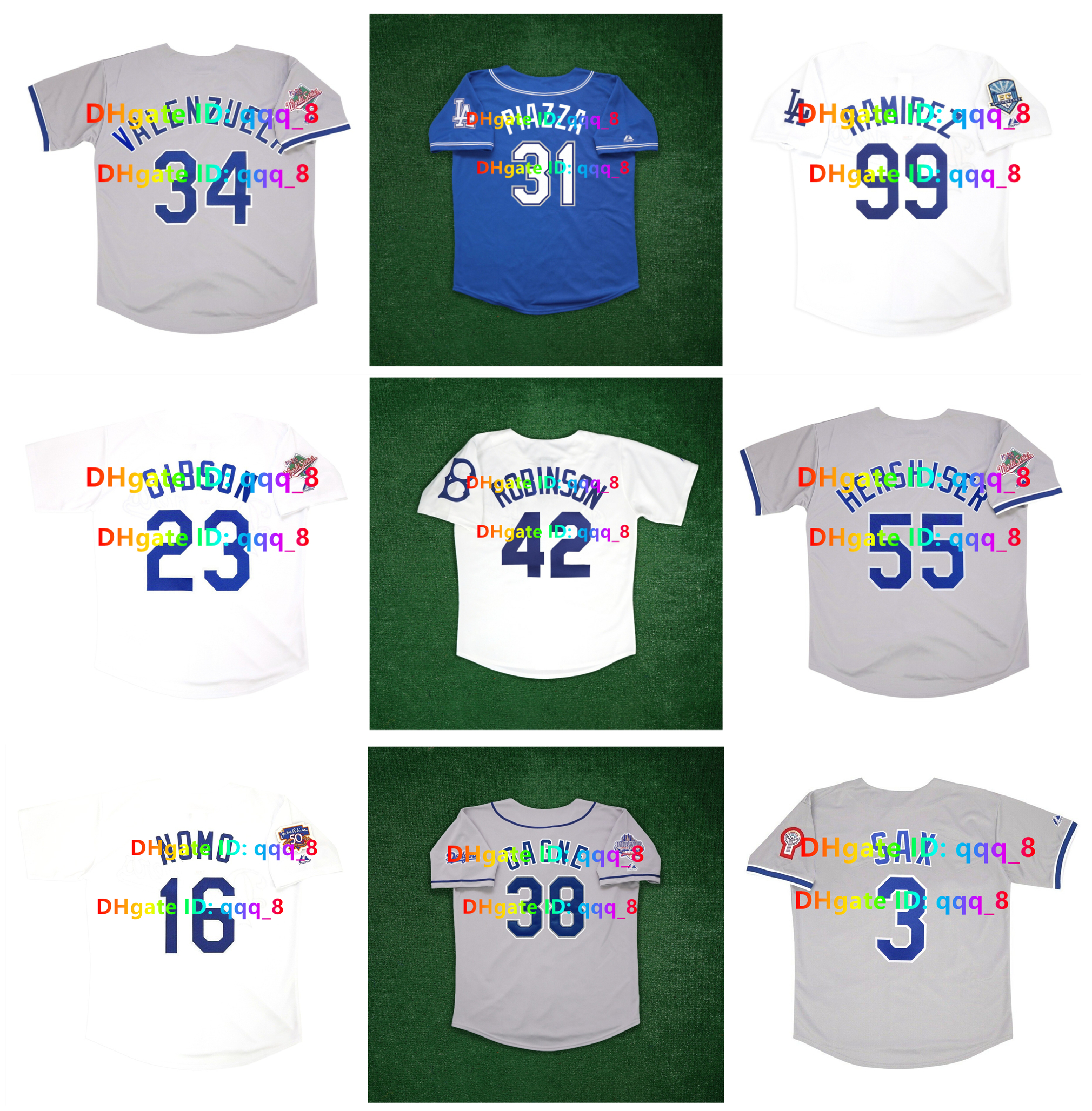 Fernando Valenzuela Orel Hershiser 1988 World Series Baseball Jersey 1981 Jackie Robinson Piazza Hideo Nomo Manny Ramirez Garvey Gibson Eric Gagne Andre Ethier