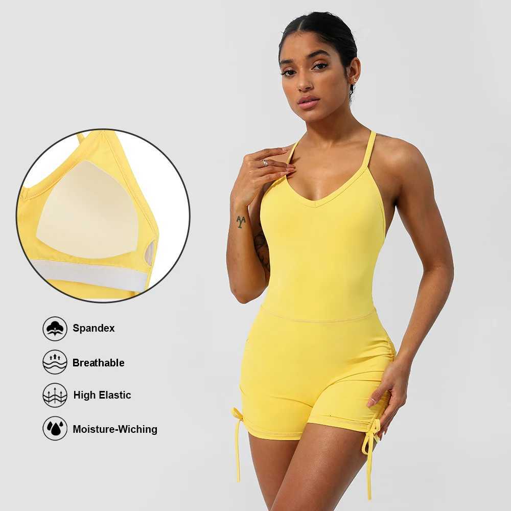 Women Yoga Jumpsuit Cross Back Padded Fitness Set Drawstring Bottom Sleeveless Beauty Back Running Workout JumpsuitT251211