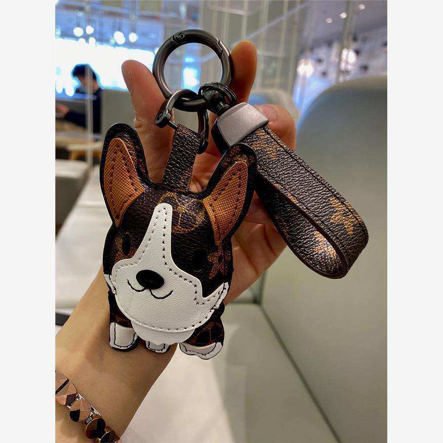 Classic Small Corgi Leather Dog Car Keychain Ring Male Bag Pendant Decoration