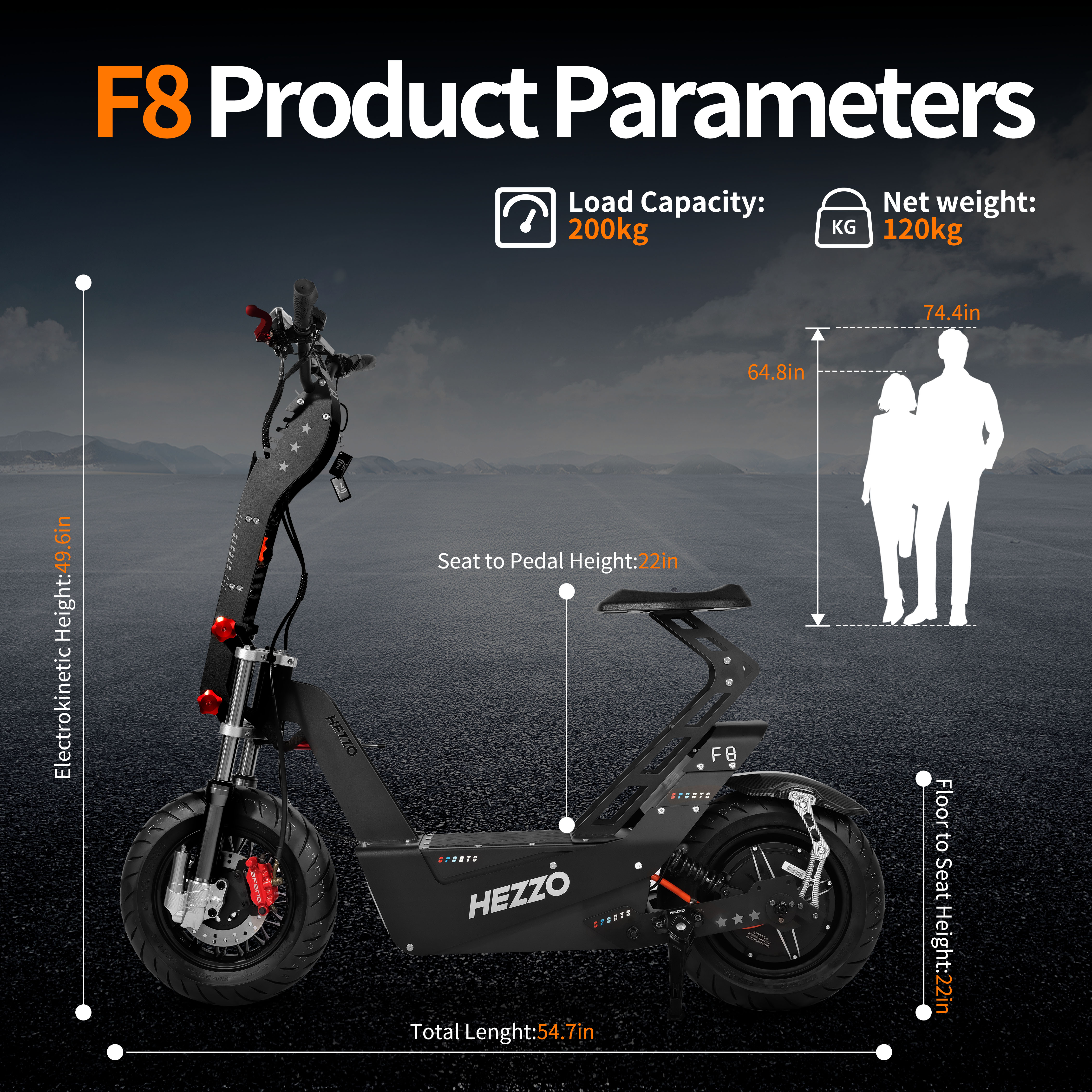 HEZZO F8 Escooter 72V 10000W Powerful 16Inch Electric Scooter 62Mph 50Ah 21700 93Miles Foldable Offroad Scooter With Seat