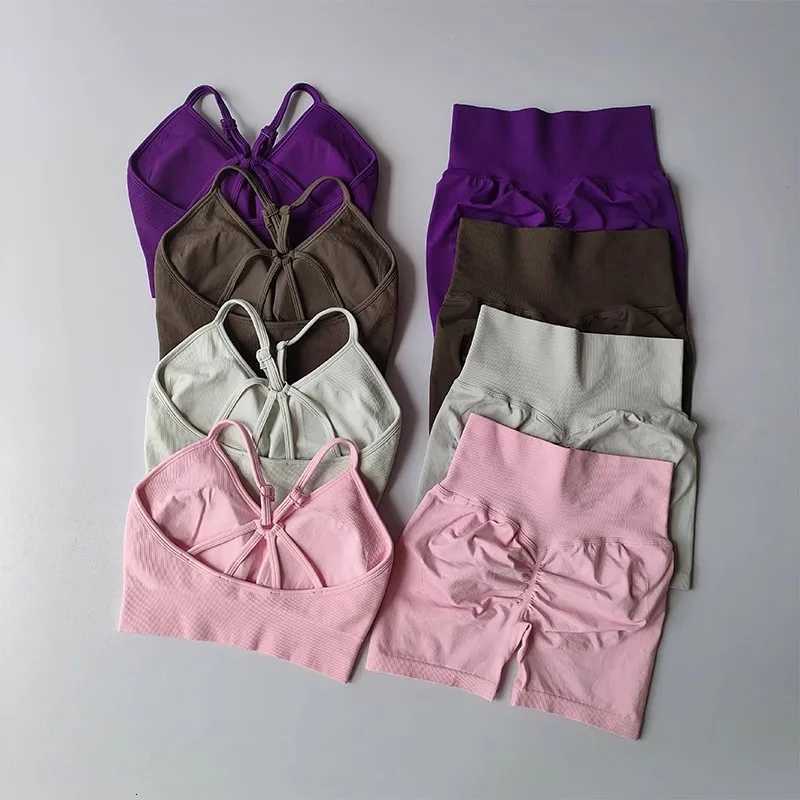 Womens Sexy Slim Fit Yoga Fitness Suit with High Waist Hip Lifting Three Part Shorts And Slim Suspender Sports BraT251211