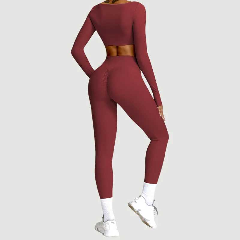 2PCS Yoga Suit Sports Set Women Quick-Drying Gym Set Women Tracksuit Running Workout Long Sleeve Sports Shirt Yoga ClothingT251211