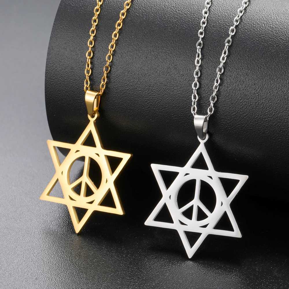 Dawapara Star of David Peace Symbol Necklace Peace Sign Je Hexagram Pendant Protection Talisman Stainless Steel Jewelry M251211