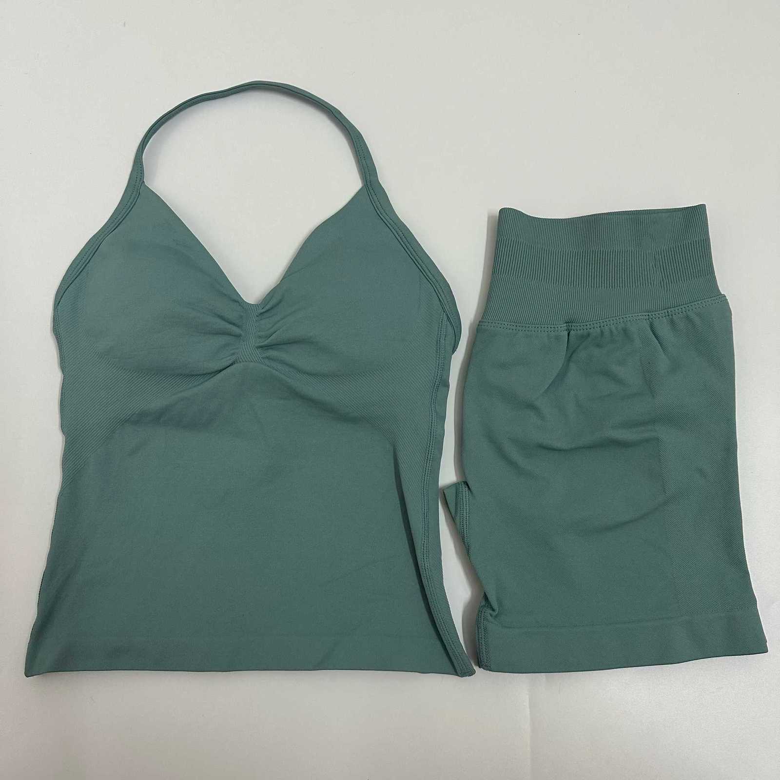 No Women Yoga Set Seamless Yoga Longline Strappy Tank Top Scrunch Sports Shorts Gym Clothes Woman Summer Workout OutfitT251211