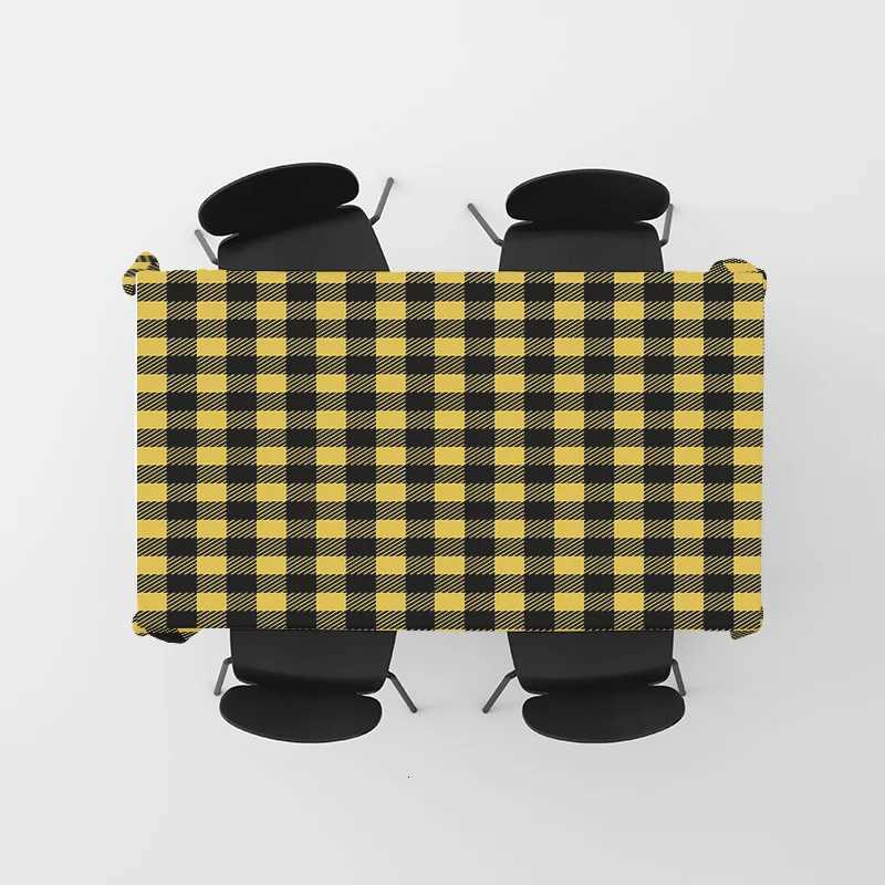 Yellow Black Plaid Tablecloth Modern Checkered Kitchen Decoration for Dining Room Set Soft Washable Cotton Polyester Fabric Cove H251211