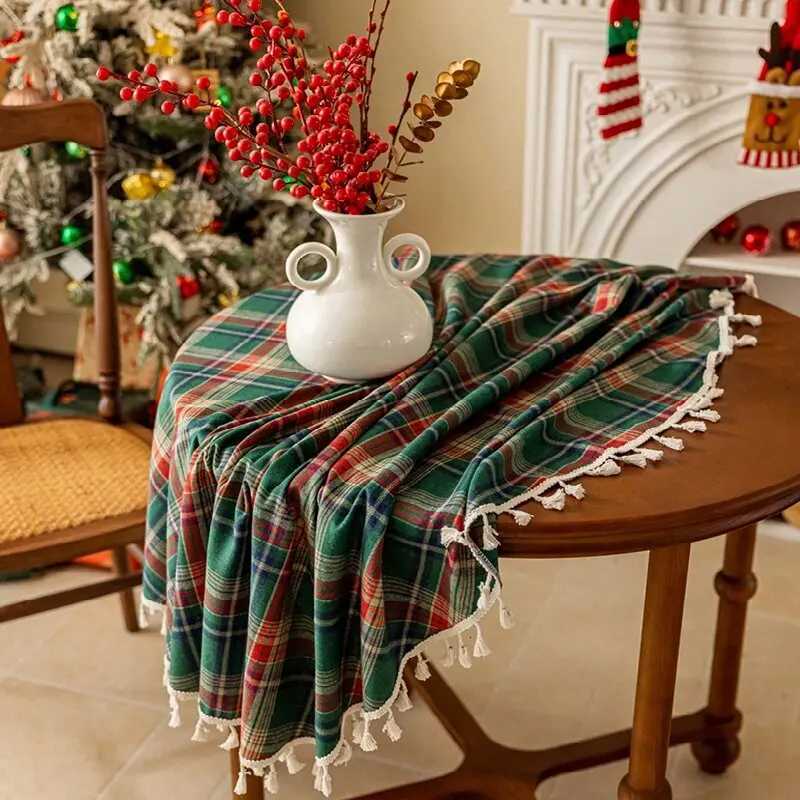 Retro Plaid Christmas Tablecloth Round/Rectangular Table Decorations Washable Wedding Home Decor for Kitchen Dining Table Covers H251211