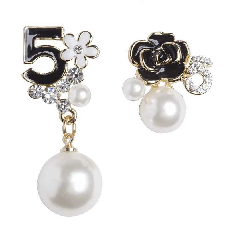 black rose pearl number 5 wer earrings enamel fashion lia studs Y251210