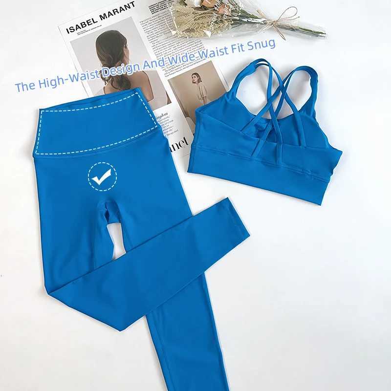 2 Pieces Yoga Set Women Gym Set Workout Clothes Sports Suits High Waist Leggings Cross Straps Fitness Bra Running TracksuitT251211