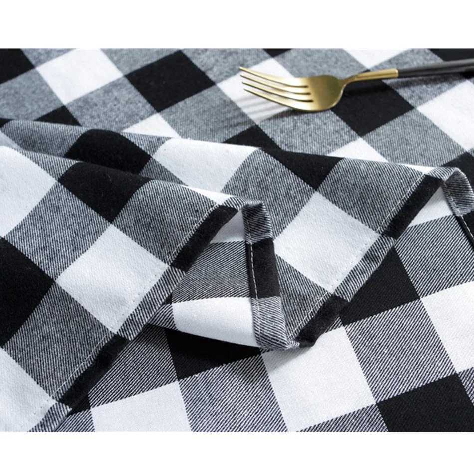 Christmas Black White Grid Cotton Tablecloth Rectangle Dustproof Table Top Coverfor Home Party Birthday Christmas Decor H251211